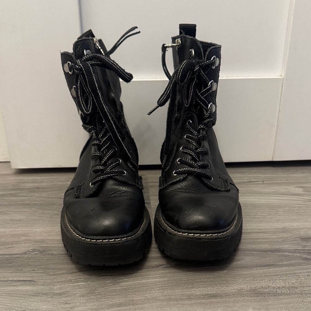 Sam Edelman Black Lace-Up Platform Ankle Boots
